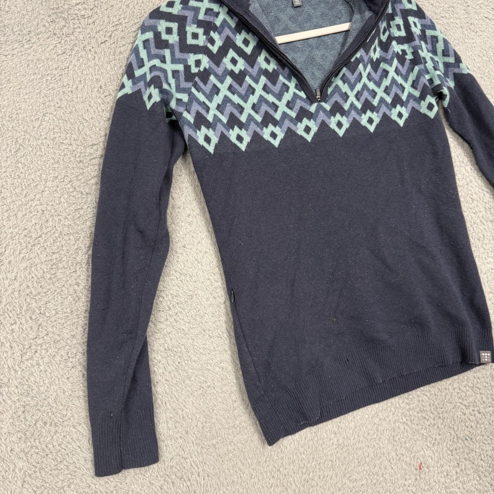 Title Nine Sweater Womens Small Blue Geometric 1/4 Zip Mock Neck Merino Wool - Picture 3 of 16